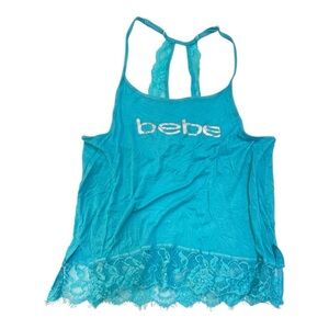 Bebe Blue Lace Trim Tank Top